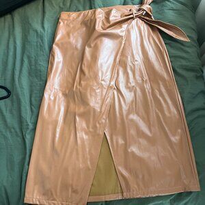 Pleather camel colored midi-skirt.